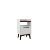 Manhattan Comfort 141AMC209 Mid-Century- Modern Brookdale Nightstand with 1 Shelf in White and Nut Brown